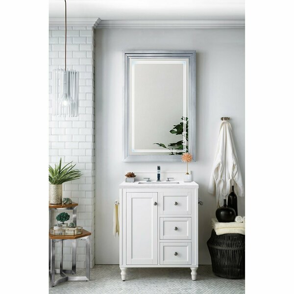 James Martin Vanities Copper Cove Encore 30in Single Vanity, Bright White w/ 3 CM Arctic Fall Solid Surface Top 301-V30-BW-3AF